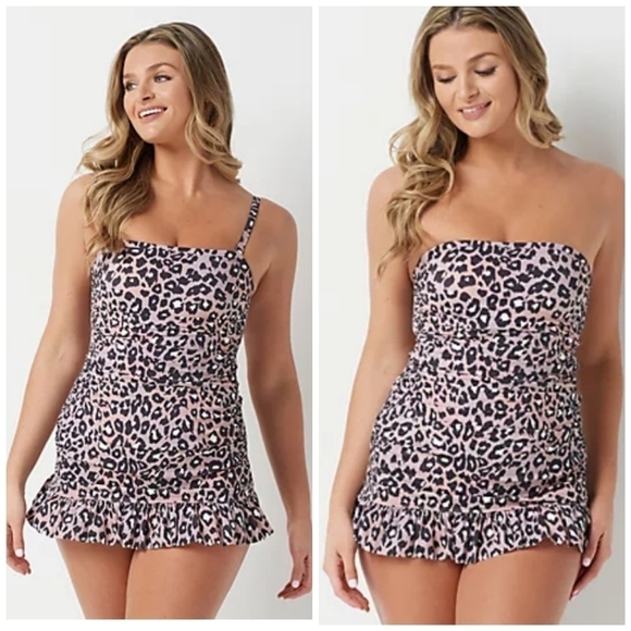 G.i.l.i. Mauve Leopard Ruffle Hem Swim Dress - Picture 1 of 16